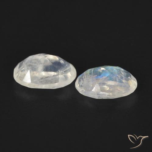 Gemas de Piedra lunar arcoíris Blanco azulado natural de 0.88 ct, Ovalada, Transparente