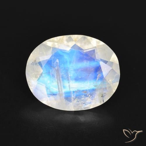2.58ct Natural Blanco azulado Piedra lunar arcoíris, Ovalada, Transparente
