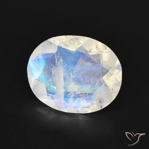 Piedra lunar arcoíris Blanco azulado natural de 2.58 ct, Ovalada, Transparente
