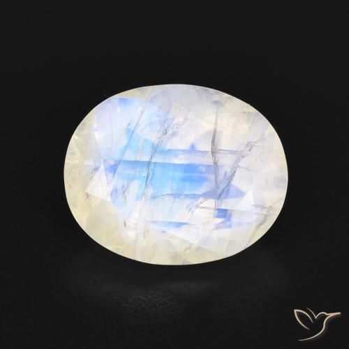3.18ct Natural Blanco azulado Piedra lunar arcoíris, Ovalada, Transparente