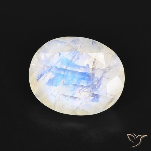Piedra lunar arcoíris Blanco azulado natural de 3.18 ct, Ovalada, Transparente