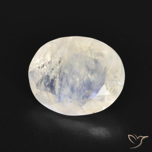 Piedra lunar arcoíris Blanco azulado natural de 2.77 ct, Ovalada, Transparente