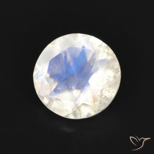 Piedra lunar arcoíris Blanco azulado natural de 1.05 ct, Redondo, Transparente