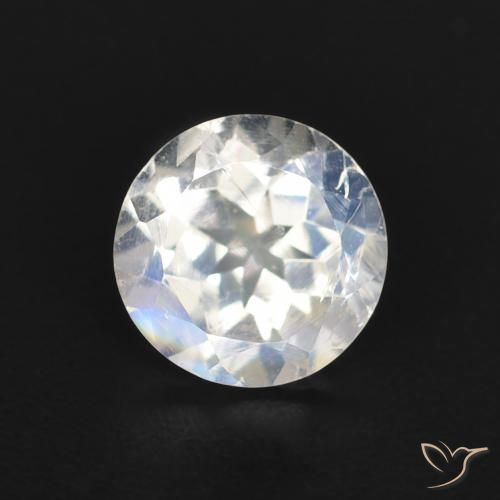 0.84ct Natural Blanco azulado Piedra lunar arcoíris, Redondo, Transparente
