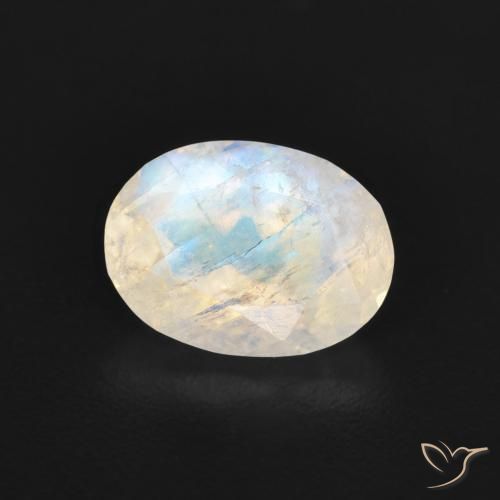 Piedra lunar arcoíris Blanco azulado natural de 1.18 ct, Ovalada, Transparente