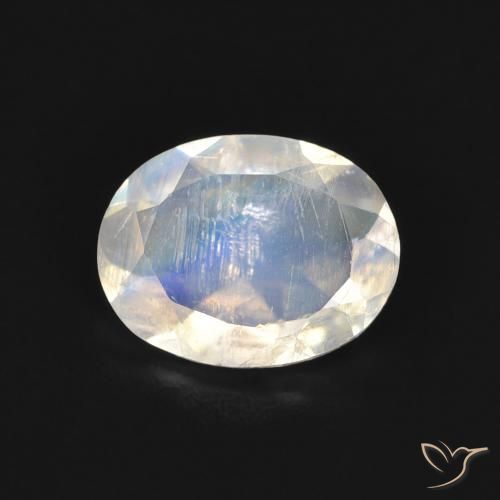 1.30ct Natural Blanco azulado Piedra lunar arcoíris, Ovalada, Transparente