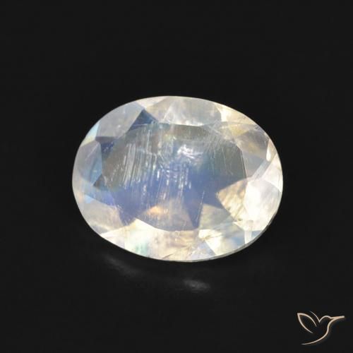 Piedra lunar arcoíris Blanco azulado natural de 1.30 ct, Ovalada, Transparente