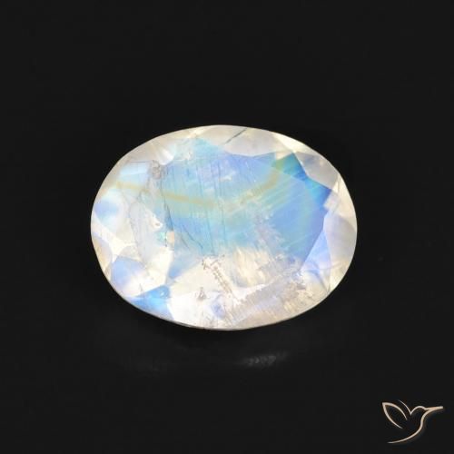 1.36ct Natural Blanco azulado Piedra lunar arcoíris, Ovalada, Transparente