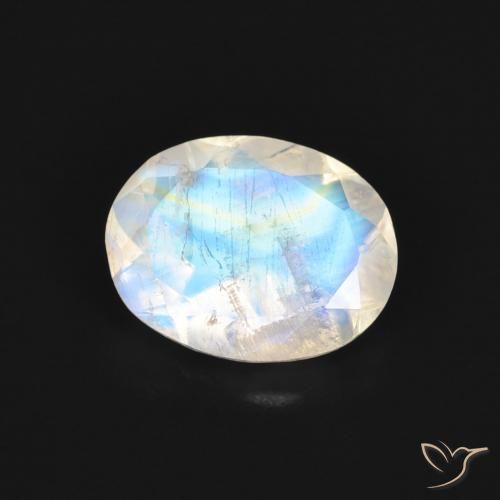 Piedra lunar arcoíris Blanco azulado natural de 1.36 ct, Ovalada, Transparente
