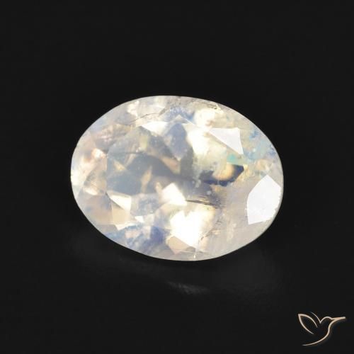 Piedra lunar arcoíris Blanco azulado natural de 1.61 ct, Ovalada, Transparente
