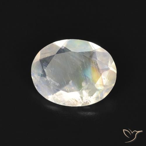 Piedra lunar arcoíris Blanco azulado natural de 1.27 ct, Ovalada, Transparente