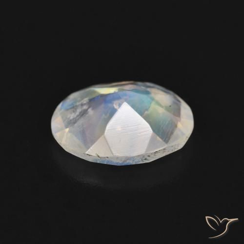 Piedra lunar arcoíris Blanco azulado natural de 1.27 ct, Ovalada, Transparente