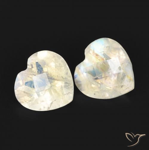1.45ctw Natural Blanco azulado Piedra lunar arcoíris, Corazón, Transparente