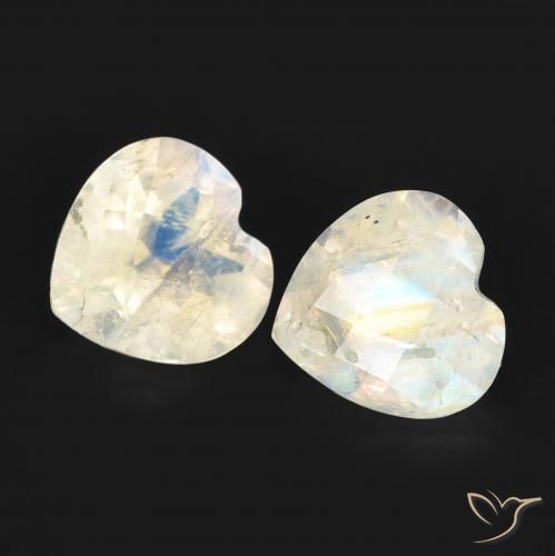 Gemas de Piedra lunar arcoíris Blanco azulado natural de 1.45 ct, Corazón, Transparente