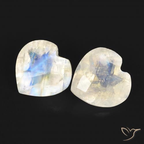 1.32ctw Natural Blanco azulado Piedra lunar arcoíris, Corazón, Transparente