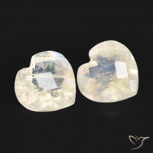 Gemas de Piedra lunar arcoíris Blanco azulado natural de 1.32 ct, Corazón, Transparente
