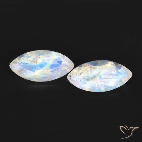 Gemas de Piedra lunar arcoíris Blanco azulado natural de 1.23 ct, Marquesa, Transparente