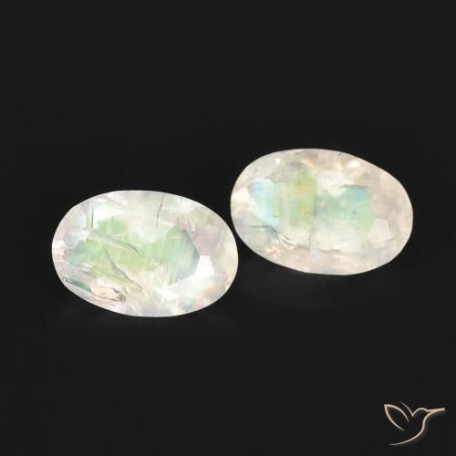 Gemas de Piedra lunar arcoíris Blanco azulado natural de 0.94 ct, Ovalada, Transparente