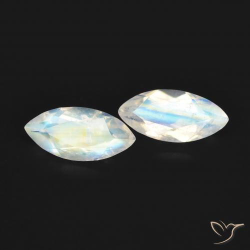 Gemas de Piedra lunar arcoíris Blanco azulado natural de 1.14 ct, Marquesa, Transparente