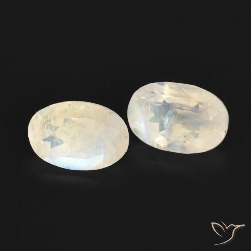 Gemas de Piedra lunar arcoíris Blanco azulado natural de 1.03 ct, Ovalada, Transparente