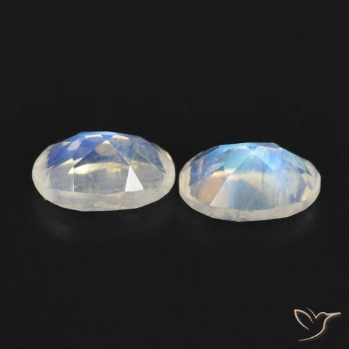 Gemas de Piedra lunar arcoíris Blanco azulado natural de 1.00 ct, Ovalada, Transparente