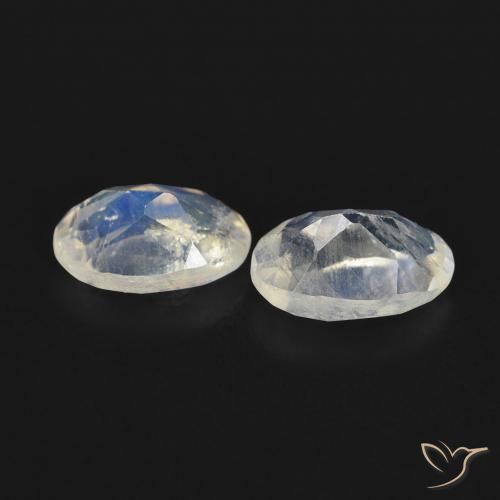 Gemas de Piedra lunar arcoíris Blanco azulado natural de 0.89 ct, Ovalada, Transparente