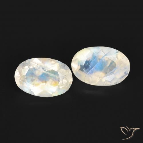 Gemas de Piedra lunar arcoíris Blanco azulado natural de 0.91 ct, Ovalada, Transparente