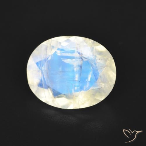 Piedra lunar arcoíris Blanco azulado natural de 2.77 ct, Ovalada, Transparente