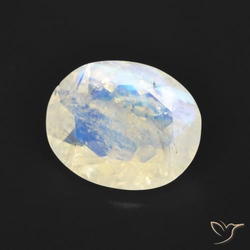 Piedra lunar arcoíris Blanco azulado natural de 2.68 ct, Ovalada, Transparente