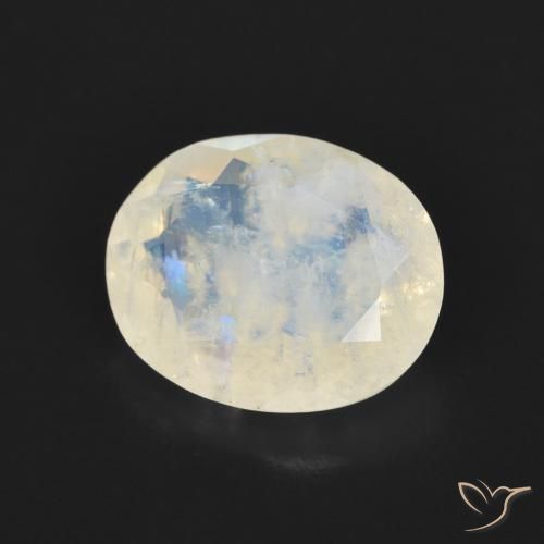 Piedra lunar arcoíris Blanco azulado natural de 2.69 ct, Ovalada, Transparente