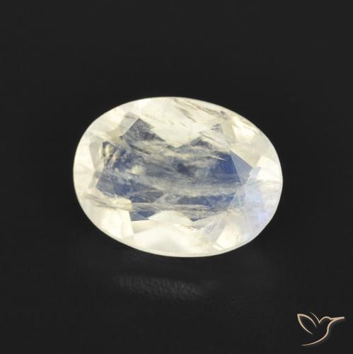 Piedra lunar arcoíris Blanco azulado natural de 1.15 ct, Ovalada, Transparente