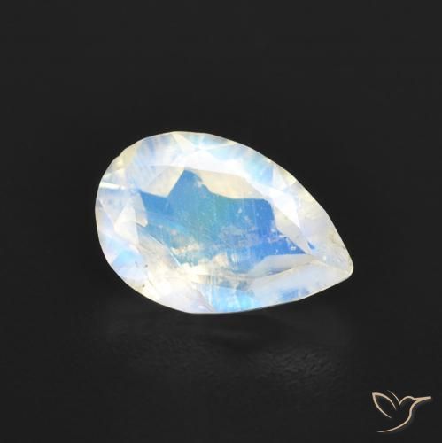 Piedra lunar arcoíris Blanco azulado natural de 0.84 ct, En forma de pera, Transparente