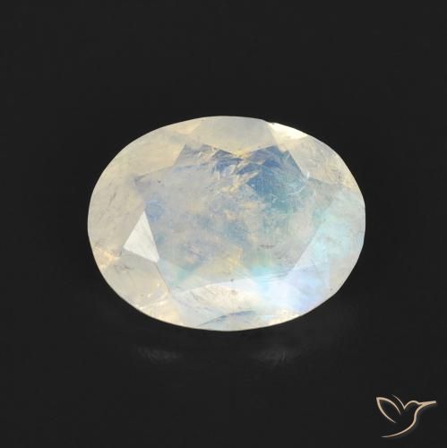 1.36ct Natural Blanco azulado Piedra lunar arcoíris, Ovalada, Transparente
