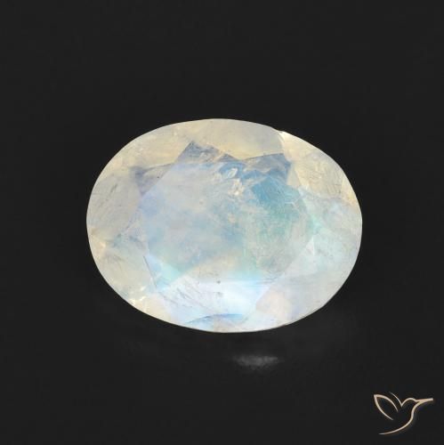 Piedra lunar arcoíris Blanco azulado natural de 1.36 ct, Ovalada, Transparente