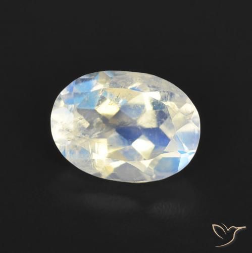 Piedra lunar arcoíris Blanco azulado natural de 1.22 ct, Ovalada, Transparente