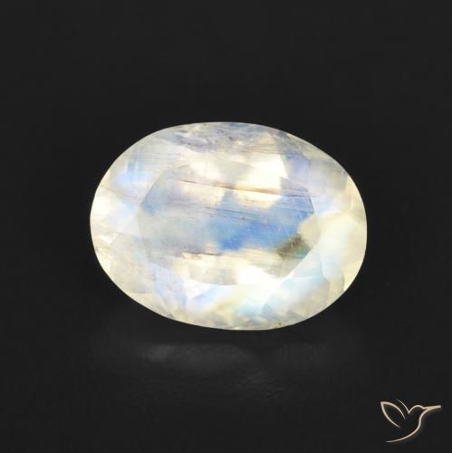 Piedra lunar arcoíris Blanco azulado natural de 1.21 ct, Ovalada, Transparente