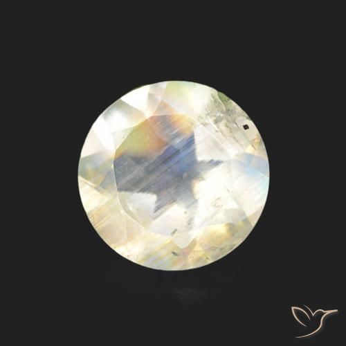 Piedra lunar arcoíris Blanco azulado natural de 0.68 ct, Redondo, Transparente