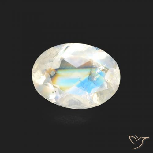 Piedra lunar arcoíris Blanco azulado natural de 1.03 ct, Ovalada, Transparente
