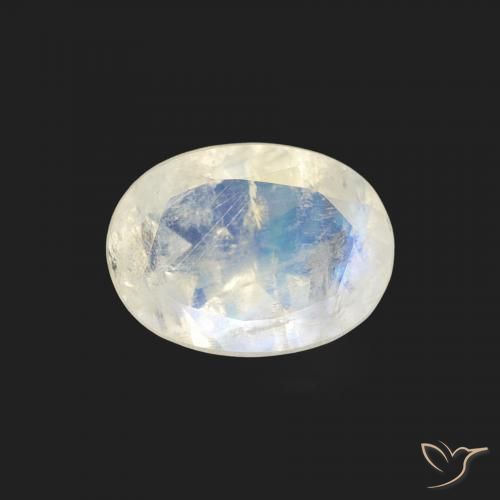 1.07ct Natural Blanco azulado Piedra lunar arcoíris, Ovalada, Transparente