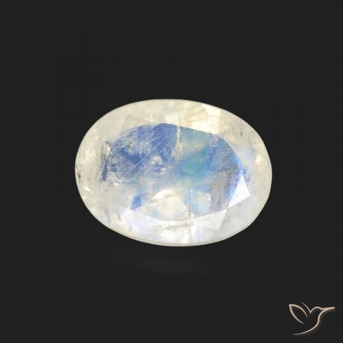 Piedra lunar arcoíris Blanco azulado natural de 1.07 ct, Ovalada, Transparente