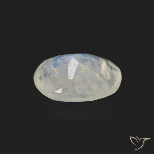 Piedra lunar arcoíris Blanco azulado natural de 1.07 ct, Ovalada, Transparente