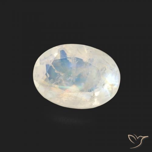 Piedra lunar arcoíris Blanco azulado natural de 1.10 ct, Ovalada, Transparente