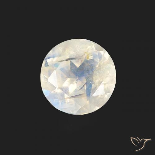 0.47ct Natural Blanco azulado Piedra lunar arcoíris, Redondo, Transparente