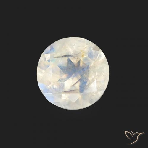 Piedra lunar arcoíris Blanco azulado natural de 0.47 ct, Redondo, Transparente
