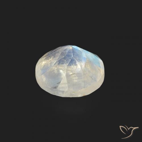 Piedra lunar arcoíris Blanco azulado natural de 0.47 ct, Redondo, Transparente