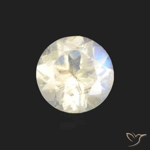 0.49ct Natural Blanco azulado Piedra lunar arcoíris, Redondo, Transparente