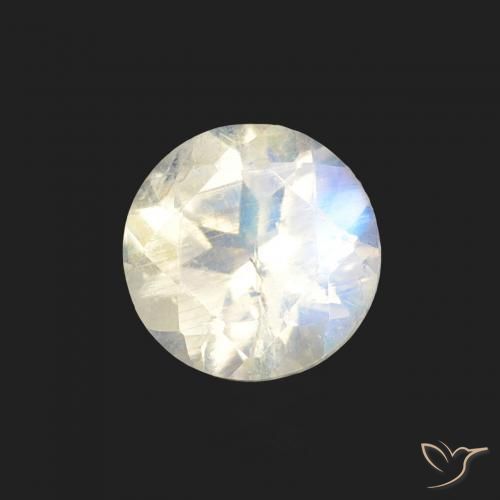 Piedra lunar arcoíris Blanco azulado natural de 0.49 ct, Redondo, Transparente
