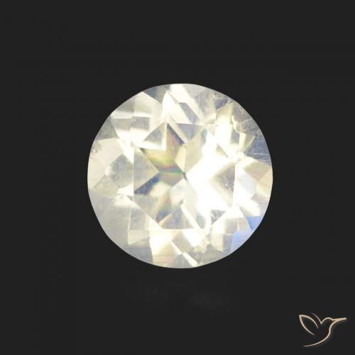 Piedra de luna arcoíris blanco azulado natural de 0,48 ct, corte redondo, transparente