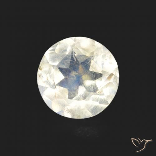 0.66ct Natural Blanco azulado Piedra lunar arcoíris, Redondo, Transparente