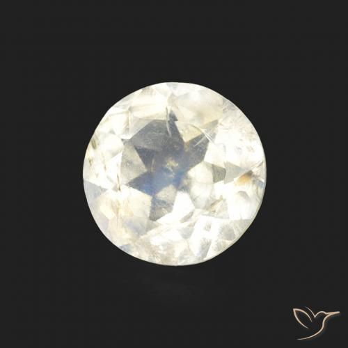 Piedra lunar arcoíris Blanco azulado natural de 0.66 ct, Redondo, Transparente